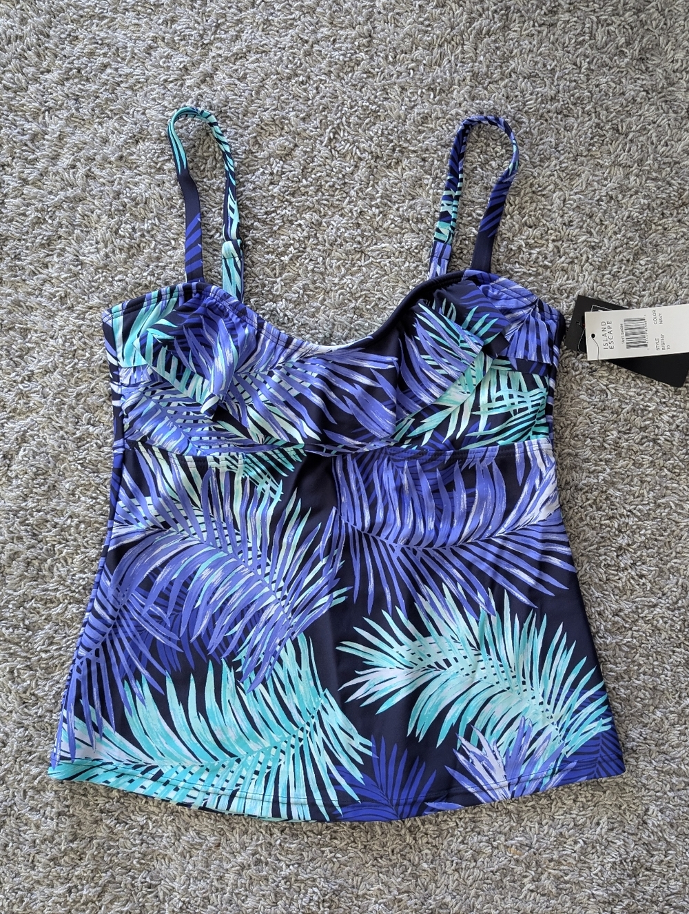 NWT ISLAND ESCAPE Women's Santorini Ruffled Tankini Swim Top Swimwear